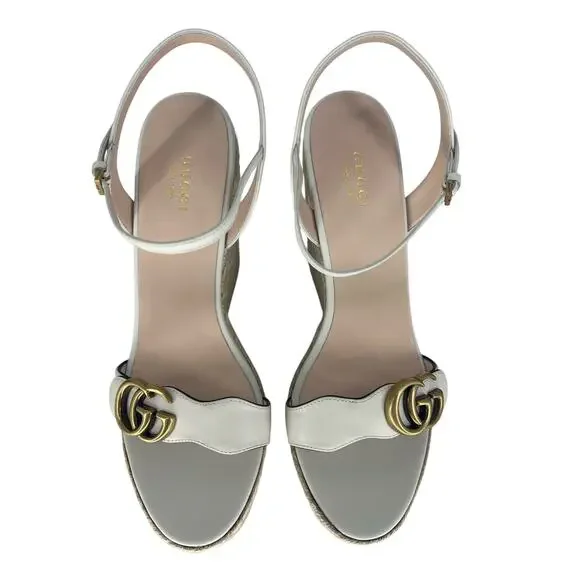 Gucci Aitana Marmont GG Leather Platform Espadrille Wedge Sandals 41 - Picture 10 of 16